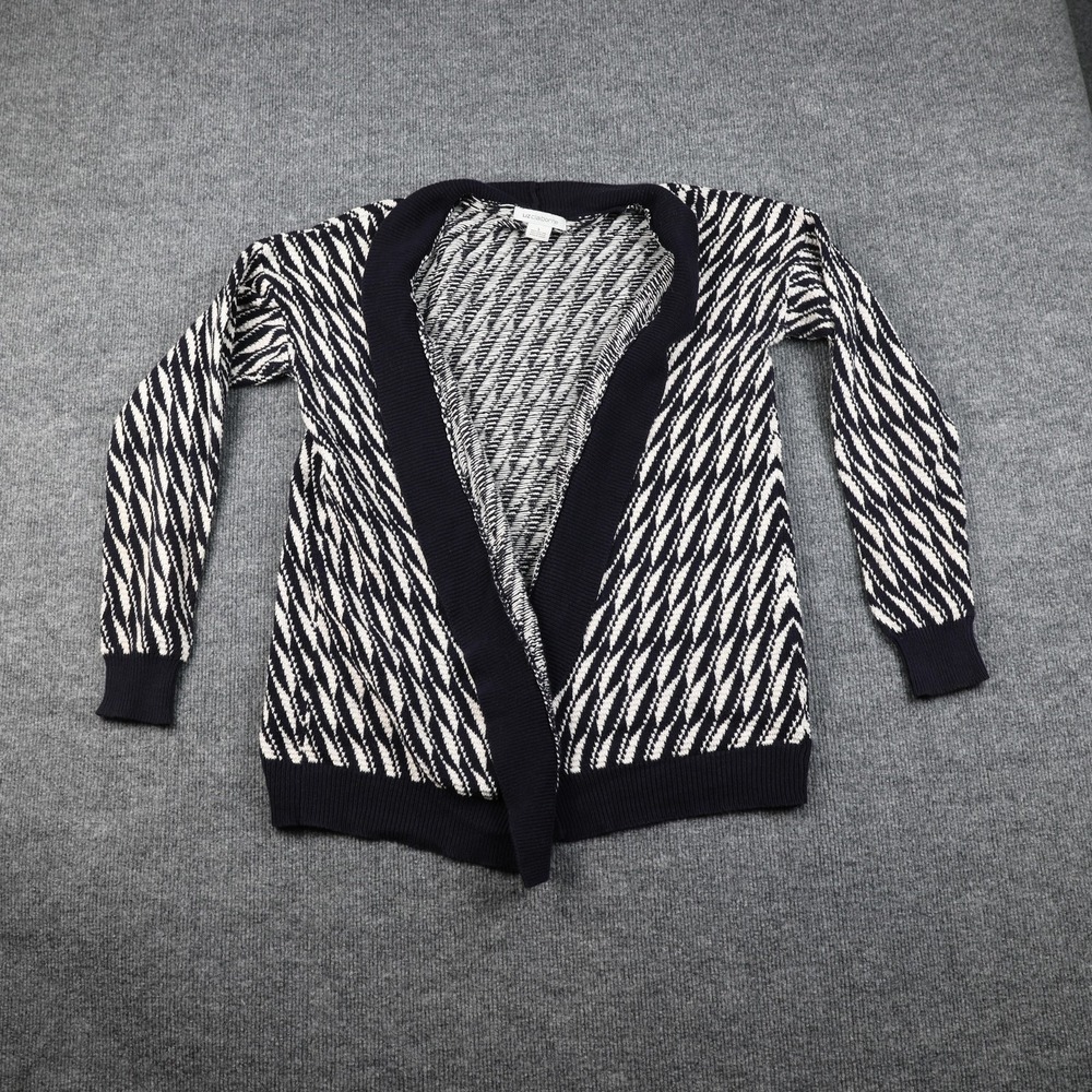 Liz Claiborne Sweater Womens Large Navy White Open Front Cardigan Knit Geometric